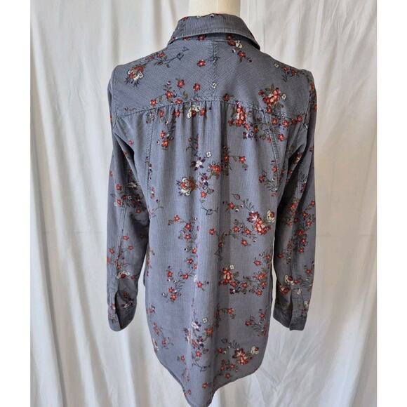 Anthropologie Building 18 Womens Blue Floral Corduroy Blouse Top US 4 - Picture 6 of 7